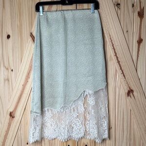 Wilfred Mint Floral High-Low Lace Hem Skirt